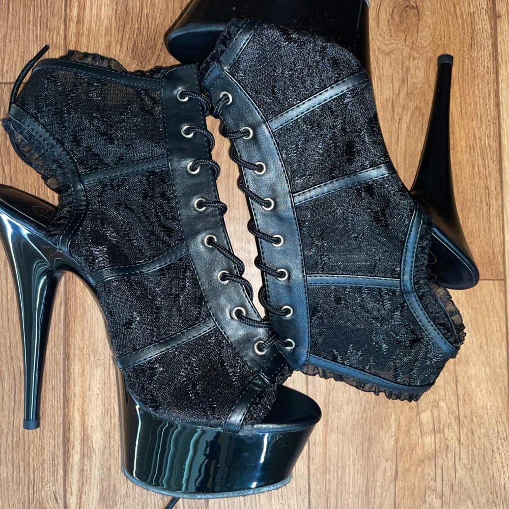 Pleaser Black Lace Platform Heels (exotic)